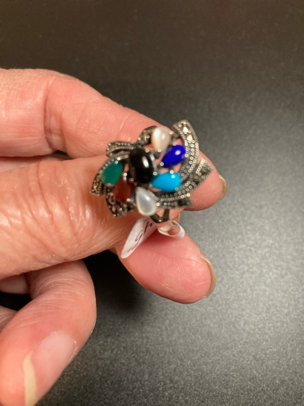 925 Sterling Silver Genuine Marcasite Cocktail Ring.